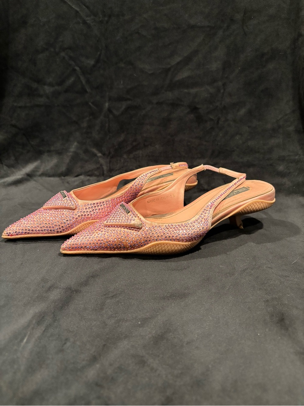 Prada Pink Crystal Embellished Slingback Kitten Heels - Picture 15 of 15